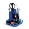 DESK SET IN ABS BLU TRASLUCIDO COMPLETO DI ACCESSORI - CM.12,8X12,8X9